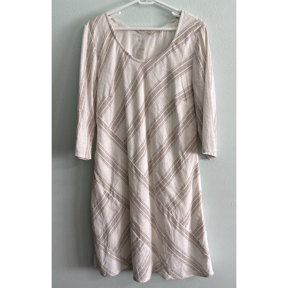 Soft Surroundings Equinox Striped Linen Dress in Neutral Size M - Picture 2 of 6